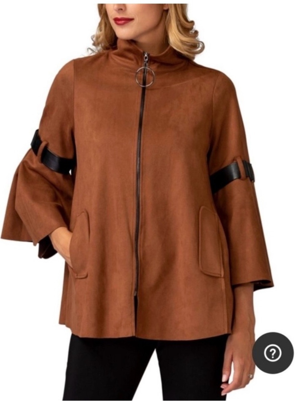 Joseph Ribkoff Brown Suede-Look Zip Front Coat with Buckle Detail Sz 4